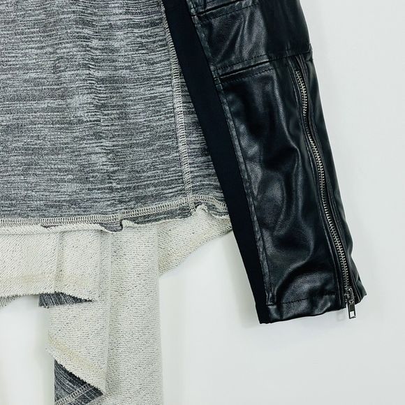 Blank NYC BlankNYC Grey French Terry Faux Leather Moto Open Jacket Womens Medium - Picture 7 of 9
